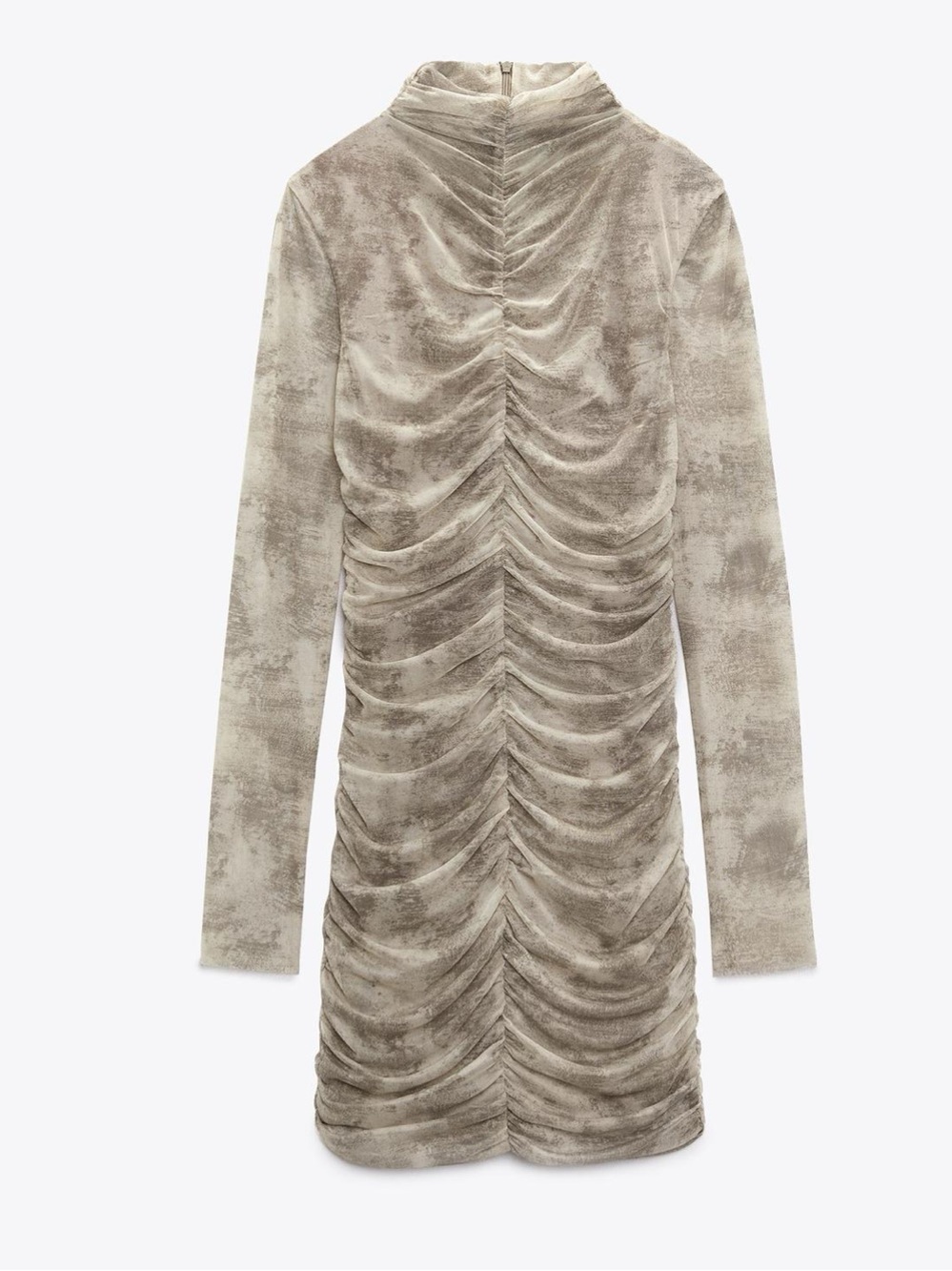 Zara Long Sleeve Ruched Dress in Beige